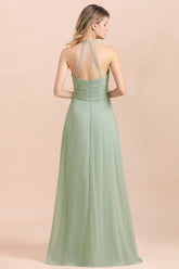 Affordable Halter Sweetheart Chiffon Dusty Sage Bridesmaid dresses